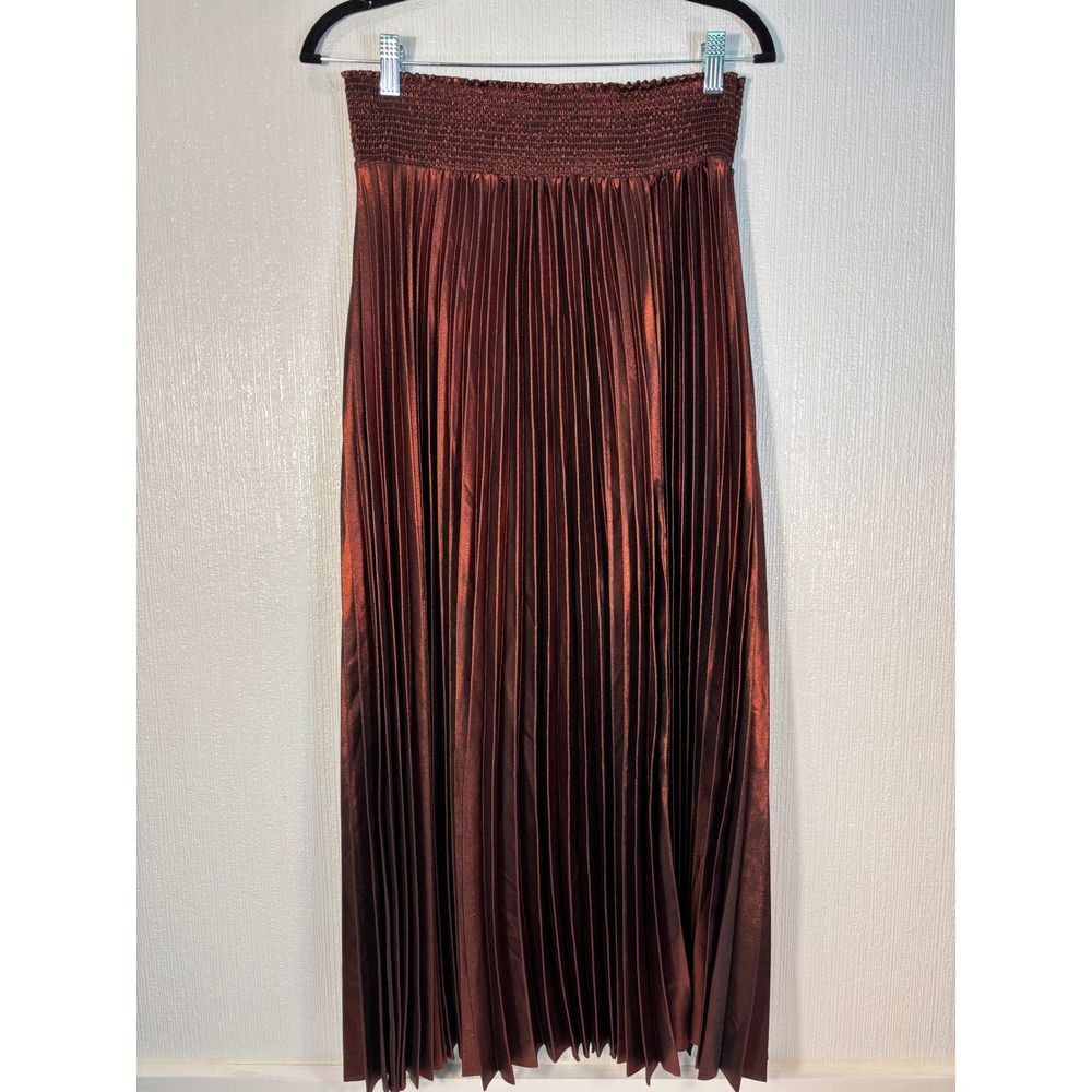 House of Harlow 1960 Pleated Maxi Skirt in Copper Brown